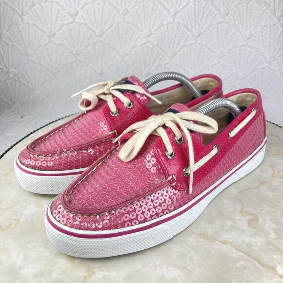 Sperry Shoes Womens 7 Pink Sequin Biscayne Classic Driving Slip On Boat Loafers - Picture 5 of 12